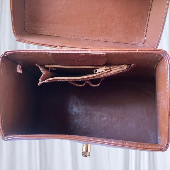 Linea Gani Brown Leather Hard Case Handbag Vintage 70's Crossbody Croc Trim - Picture 11 of 15